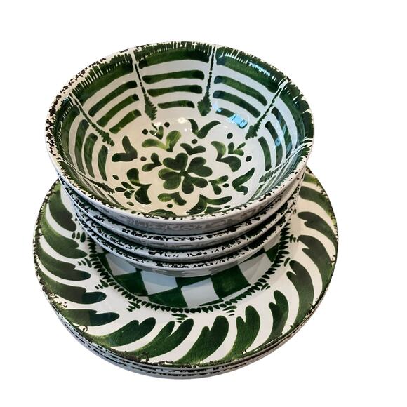 MIKASA Set of 4 Checkered Melamine 9" Salad Plates Summer Green Pop of Color NEW - Picture 6 of 9